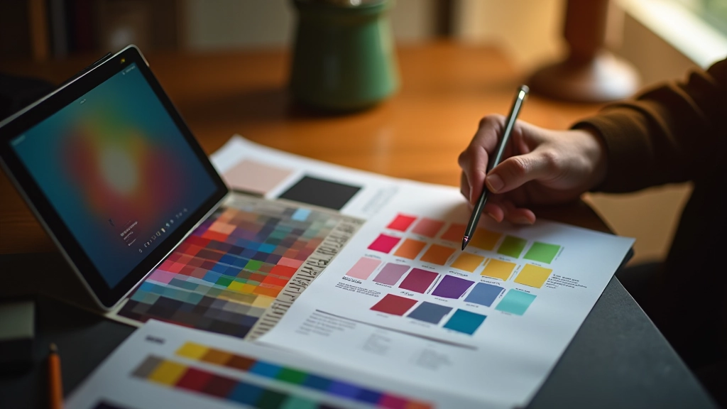 Progettista che lavora con la teoria del colore e tavolozze digitali