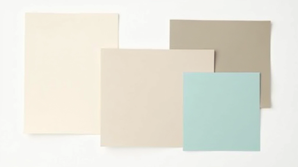 Palette minimalista italiana con tonalità di beige, grigio e accenti di teal su superficie bianca