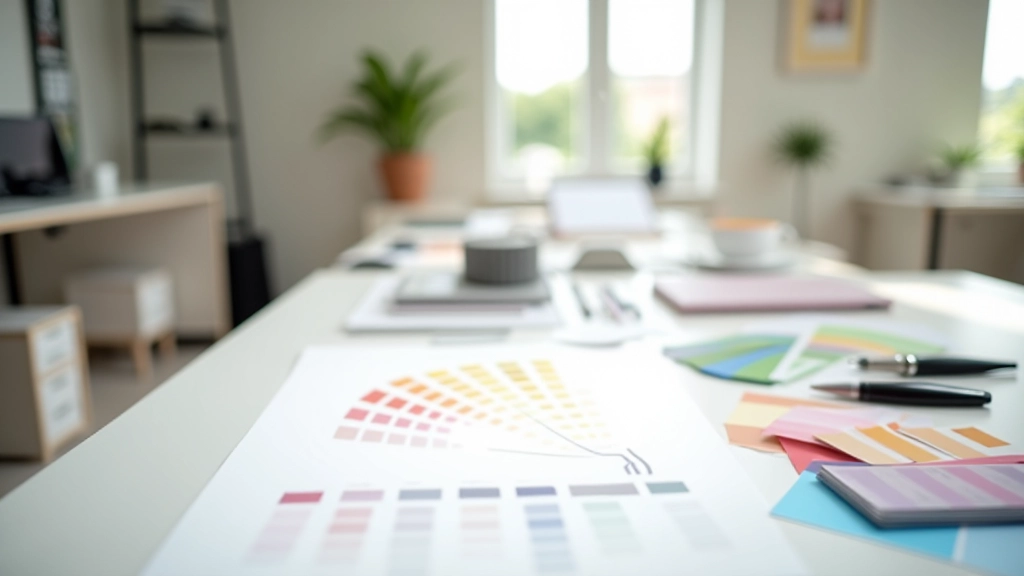 Studio di progettazione con palette colori e materiali di design