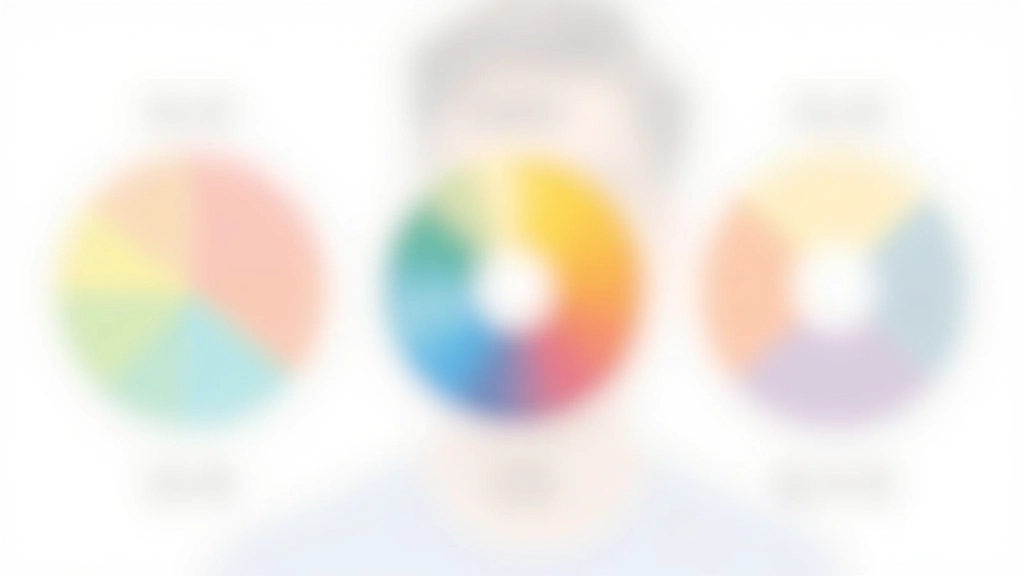 Tre diagrammi di ruota cromatica che mostrano schema complementare, analogo e triadico con colori evidenziati